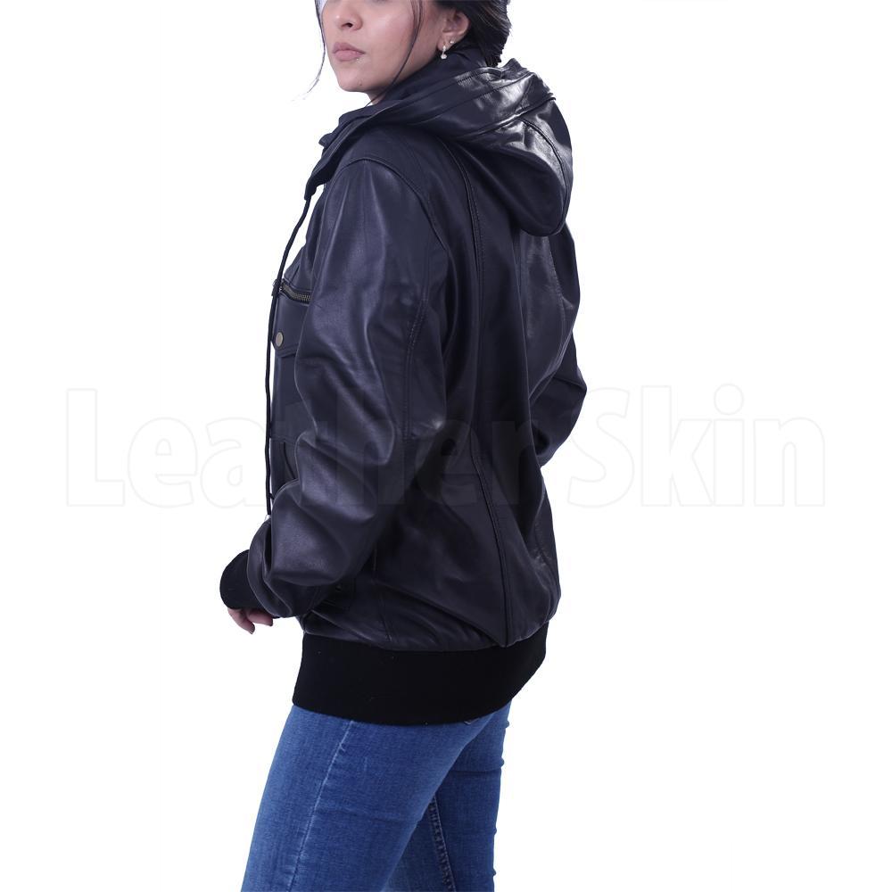 Black Hooded Leather Jacket