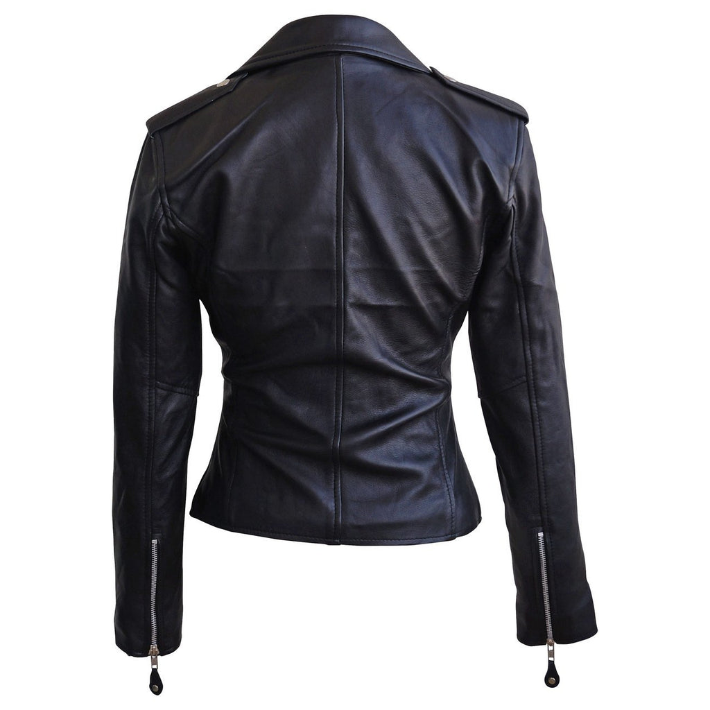 Leather Skin Women Black Brando Genuine Leather Jacket – Leather Skin Shop