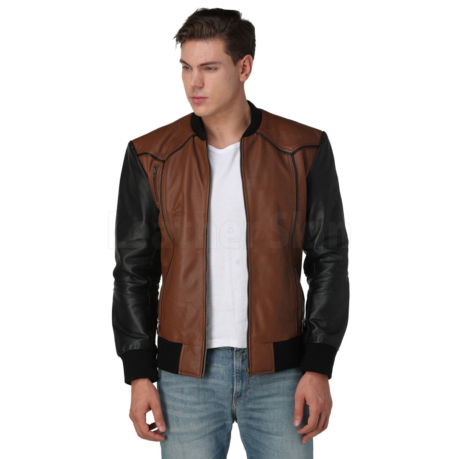 Justin Bomber Brown Leather Jacket