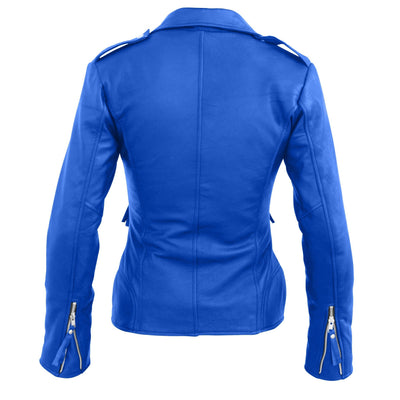 Leather Skin Women Blue Brando Genuine Leather Jacket - Leather Skin Shop