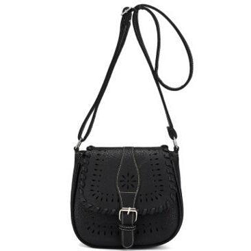 Designer Crossbody Faux Leather Messenger Handbag with Creative Artwork and Front Buckle Flap closure