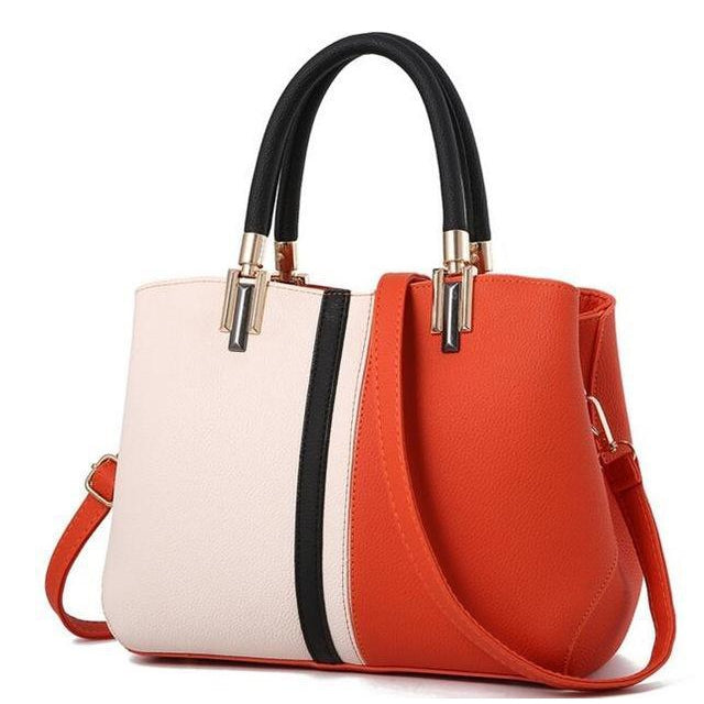 Women Tote Messenger Faux-Leather Handbag with Dual colour - Orange ...