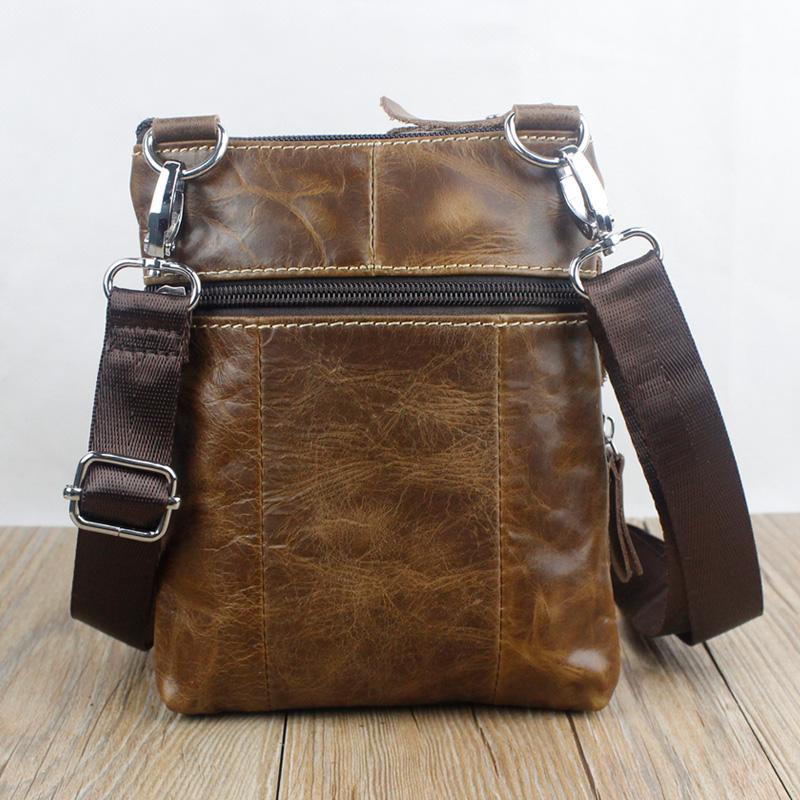 Men Crossbody Messenger Cow Leather Bag with Zipper Pockets - Leather ...