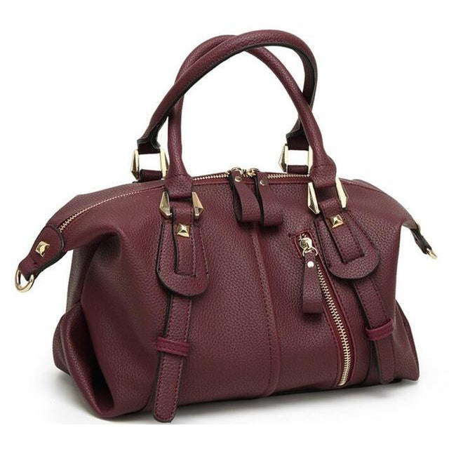 Women Tote Faux-Leather Boston Shoulder Bag with Buckle Design ...