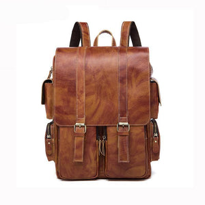 Men Multi-purpose and Spacious Distressed Brown Genuine Leather Backpa ...