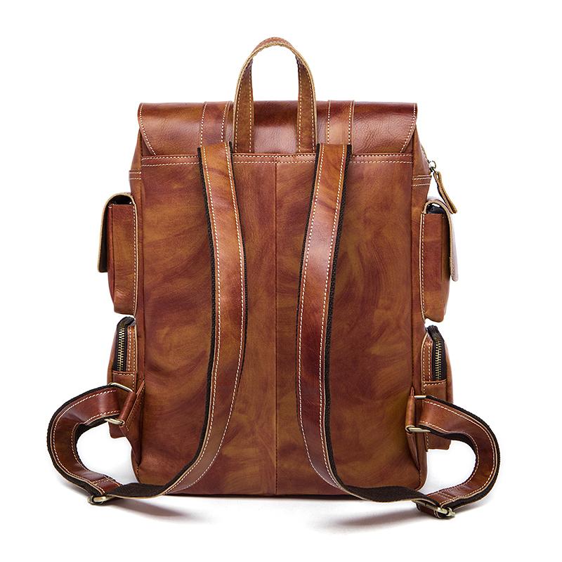 Men Multi-purpose and Spacious Distressed Brown Genuine Leather Backpa ...