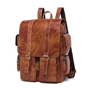 Men Multi-purpose and Spacious Distressed Brown Genuine Leather Backpa ...