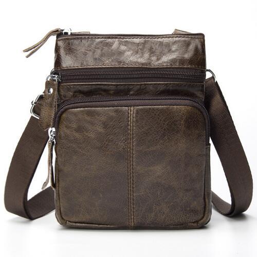 Men Crossbody Messenger Cow Leather Bag with Zipper Pockets - Leather ...