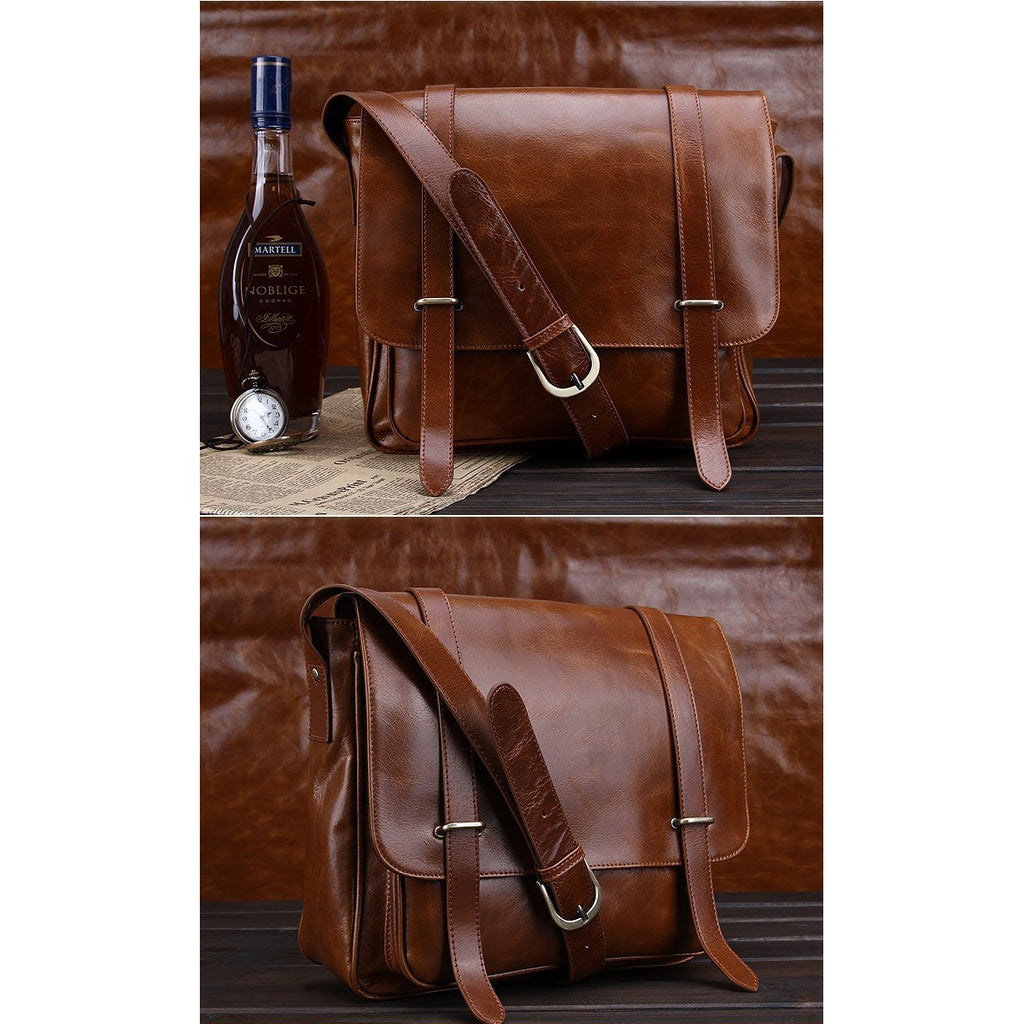 Men Brown Shoulder Strap Crossbody Vintage Messenger Leather Bag – Leather Skin Shop