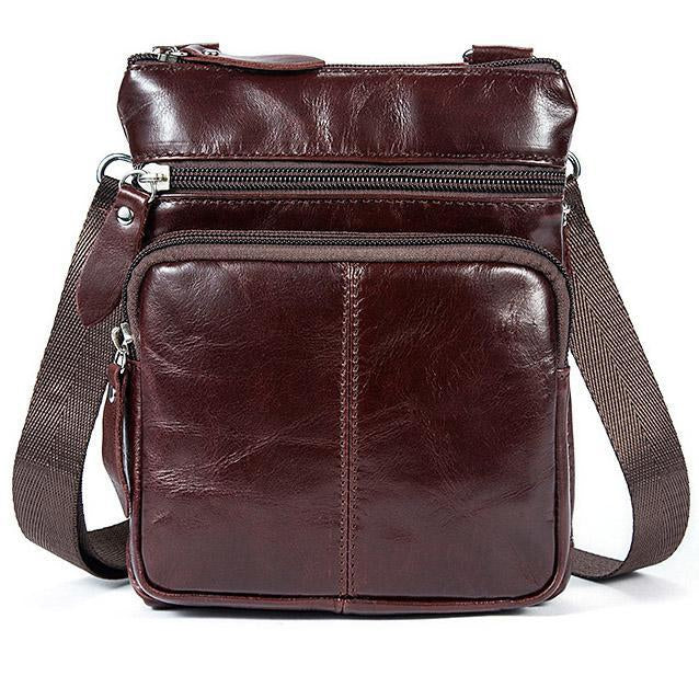 Men Crossbody Messenger Cow Leather Bag with Zipper Pockets - Leather ...