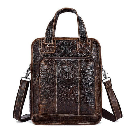 Men Alligator Style Tote Messenger Leather Handbag With A Laptop Compartment