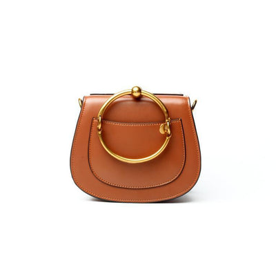 Women Saddle Faux-Leather Bag with Brass Buckle Design - Leather Skin Shop