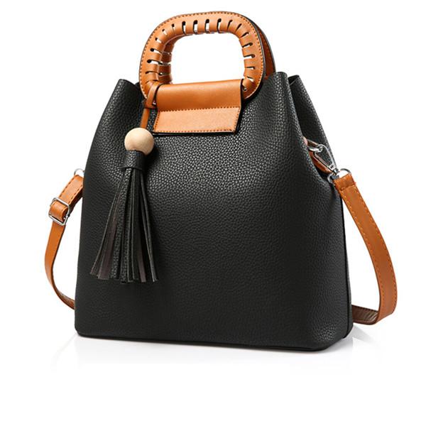 Women High Quality Faux-Leather Bag with Brown Grab Handles and Black- -  Leather Skin Shop