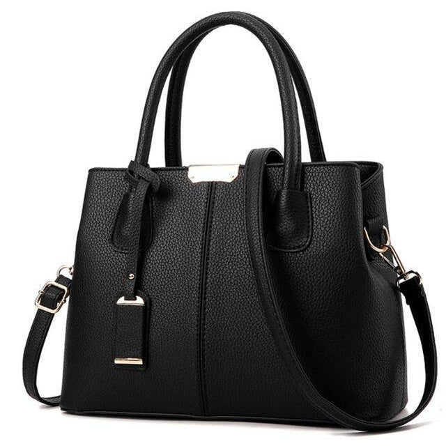 Women Black Tote Messenger Faux-Leather Handbag with Stylish Design Lo ...