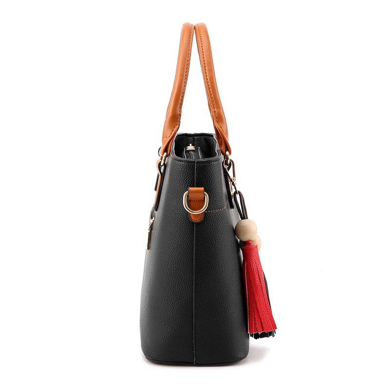 Women High Quality Faux-Leather Bag with Brown Grab Handles and Black ...