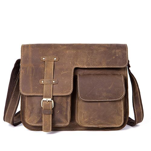 Men Shoulder Cross-body Messenger Leather Bag with Belt-Buckle Design ...