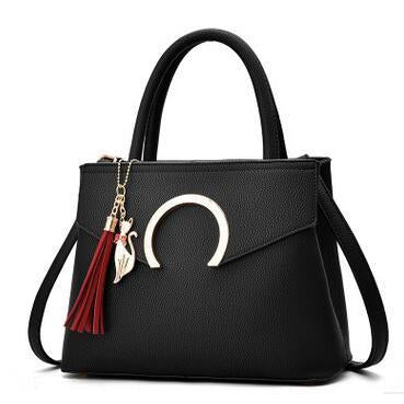 Women Luxury Black Faux-Leather Tote Messenger Bag with a Dazzling Tas ...