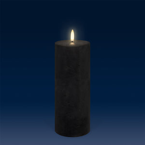 Tall Pillar, Matt Black Textured Wax Flameless Candle, 7.8cm x 20.3cm