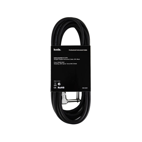 koda essential KIC15RA Straight-Angled Instrument Cable, 15ft, Black