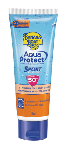 Banana Boat Aqua Protect Sport, un protector solar de rápida absorción disponible en loción y spray que te protegerán hasta por 4 horas del agua y el sudor, ideal para proteger la piel de los rayos del sol mientras realizas actividades al aire libre.      Los kits incluirían:       1 protector solar Aqua Protect Sport en loción     1 protector solar Aqua Protect Sport en spray      1 bolsa de playa 