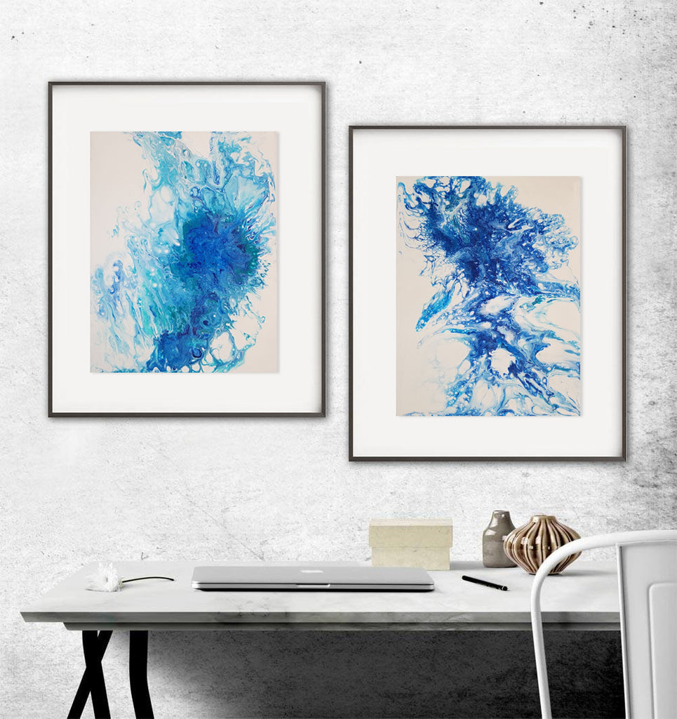 Contemporary Abstract Acrylic Fluid Blue Painting For Less Than 50