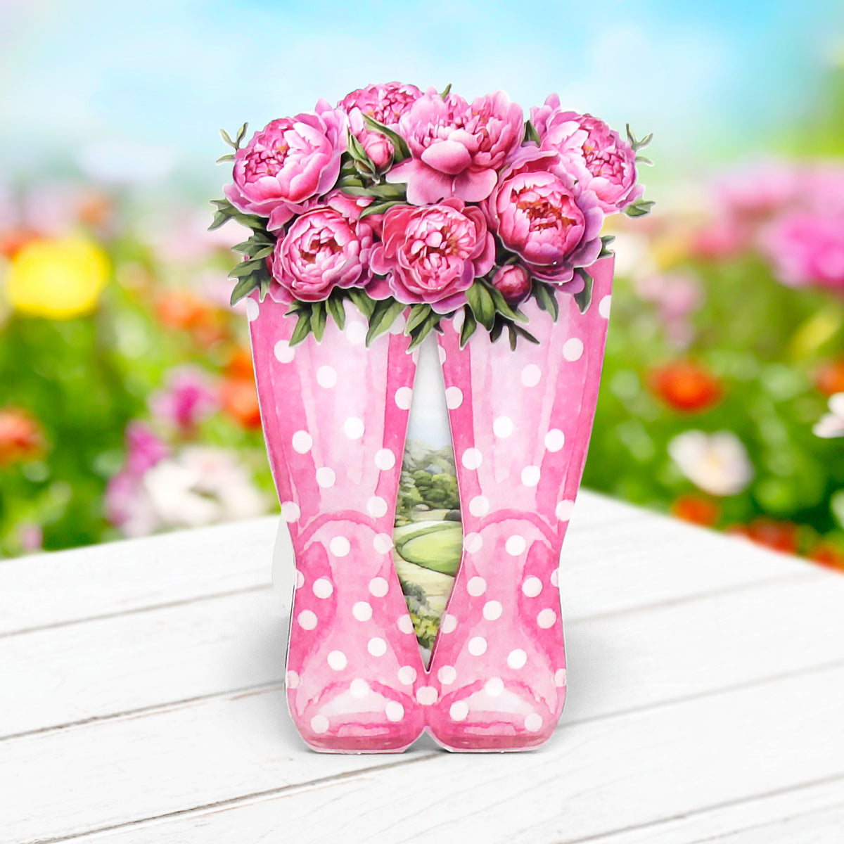 Pink Polka Wellies & Flowers