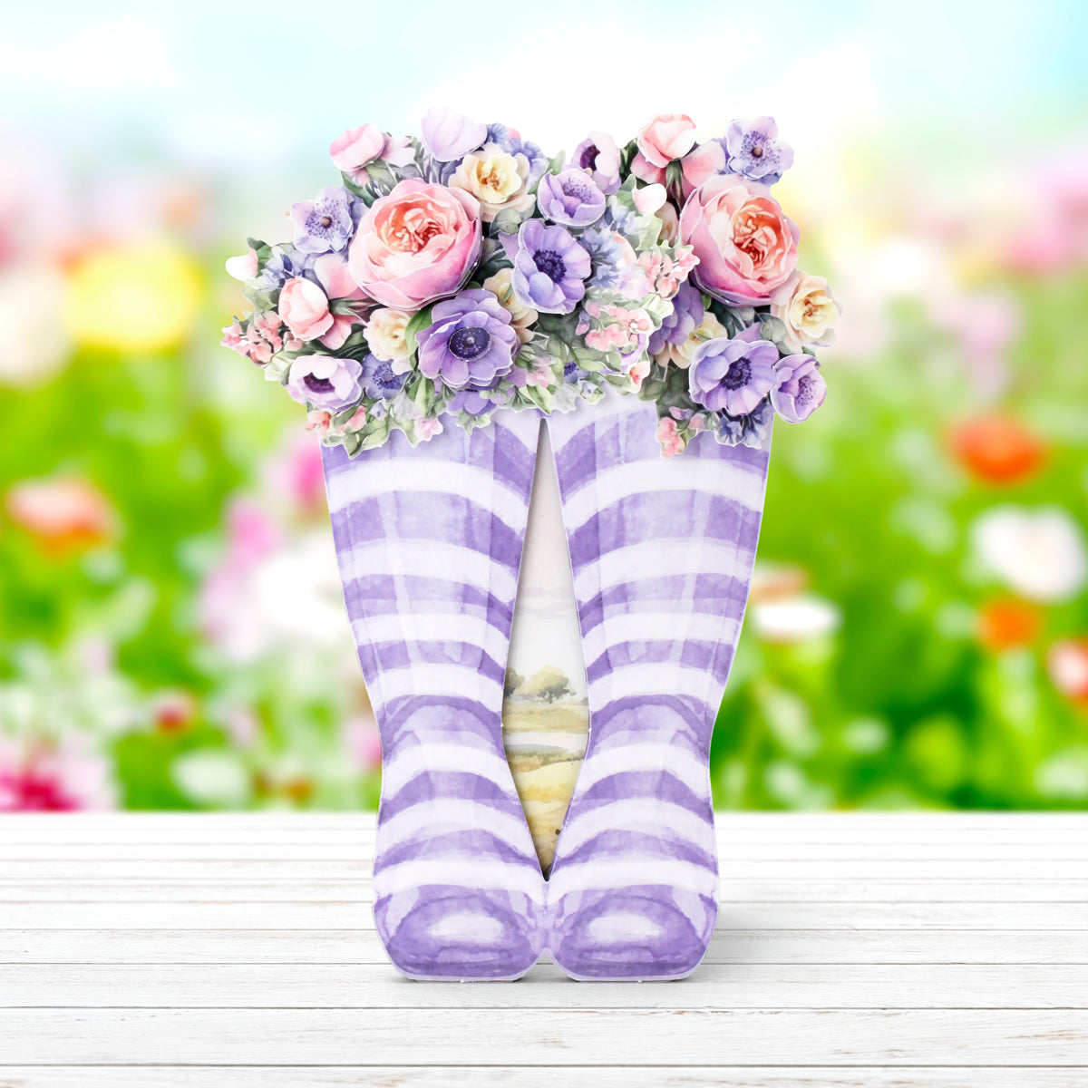 Purple Striped Wellies & Flowers