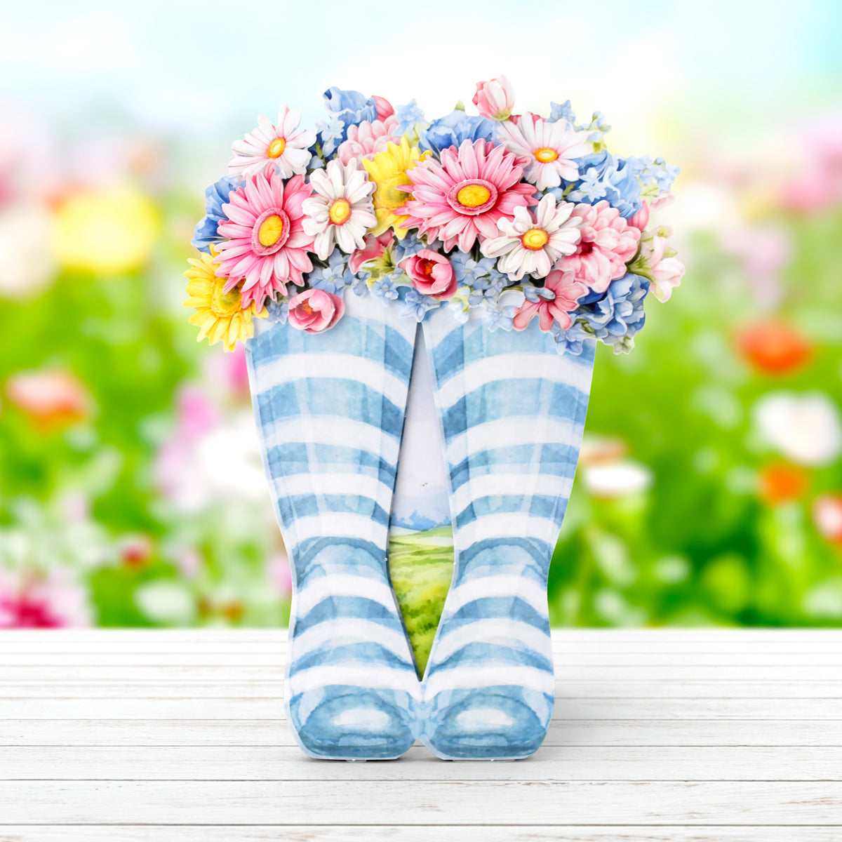 Blue Striped Wellies & Flowers