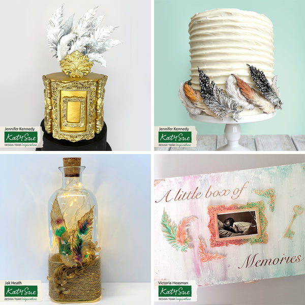 Katy Sue Feathers Mould cake and craft examples