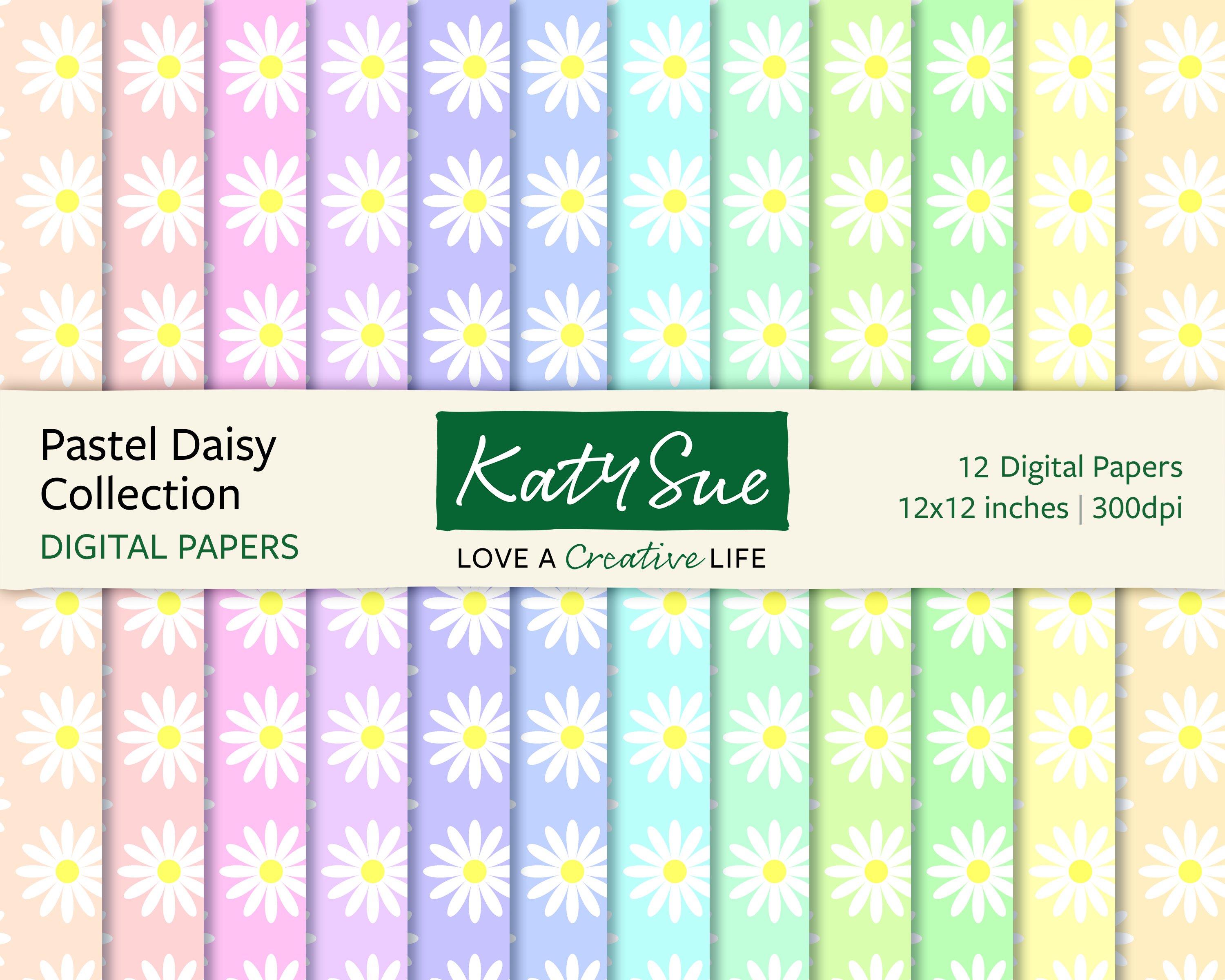 Download Pastel Daisy Collection 12x12 Digital Papers Katy Sue Designs