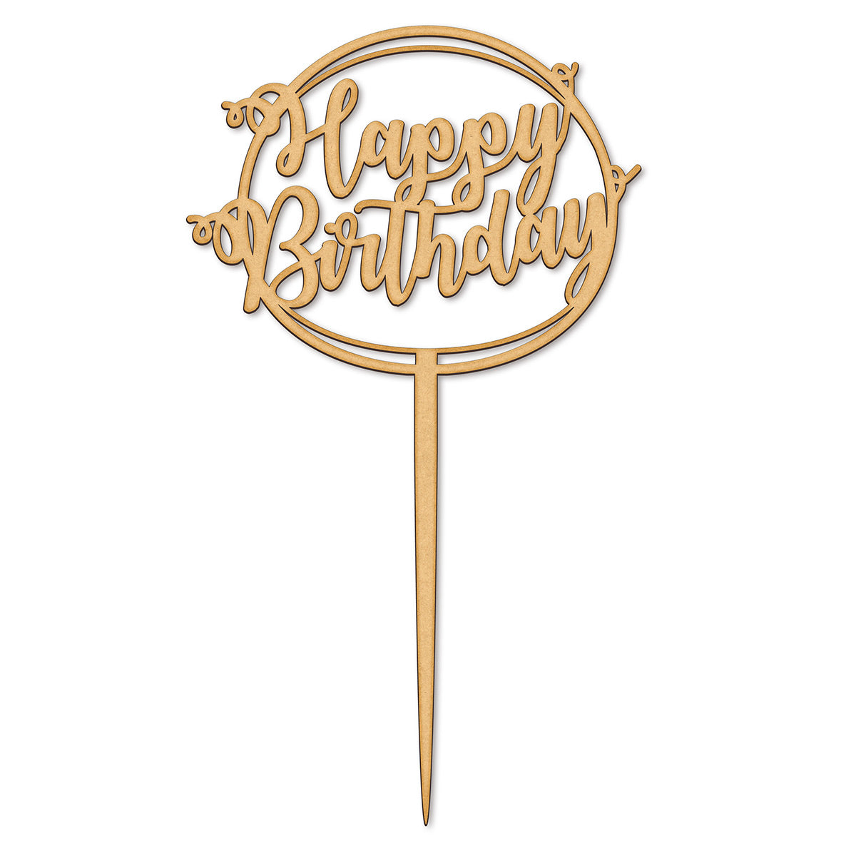 Happy Birthday Circle Wooden Cake Topper Long Pick Katy Sue Designs