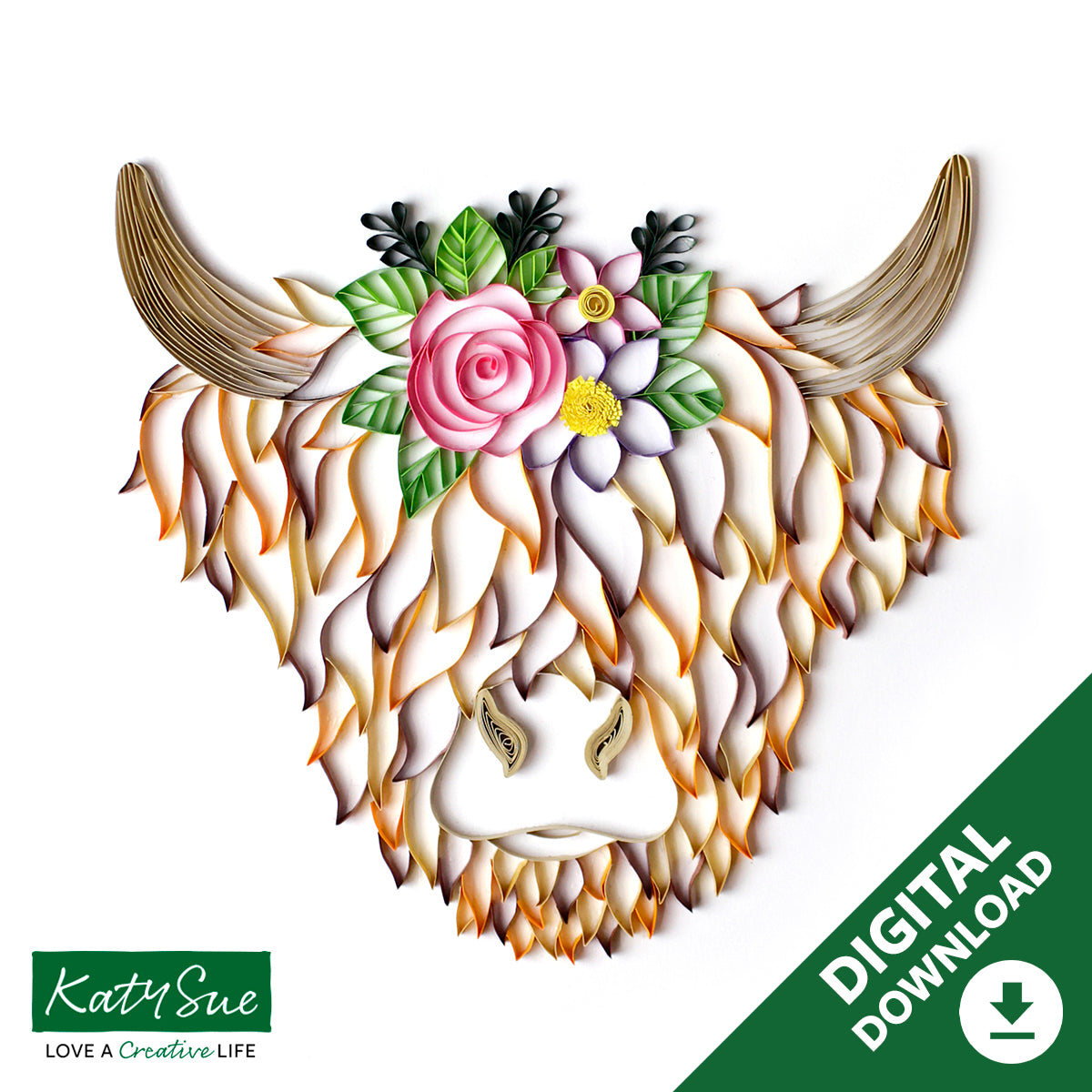 Highland Cow Digital Quilling Template — Katy Sue Designs