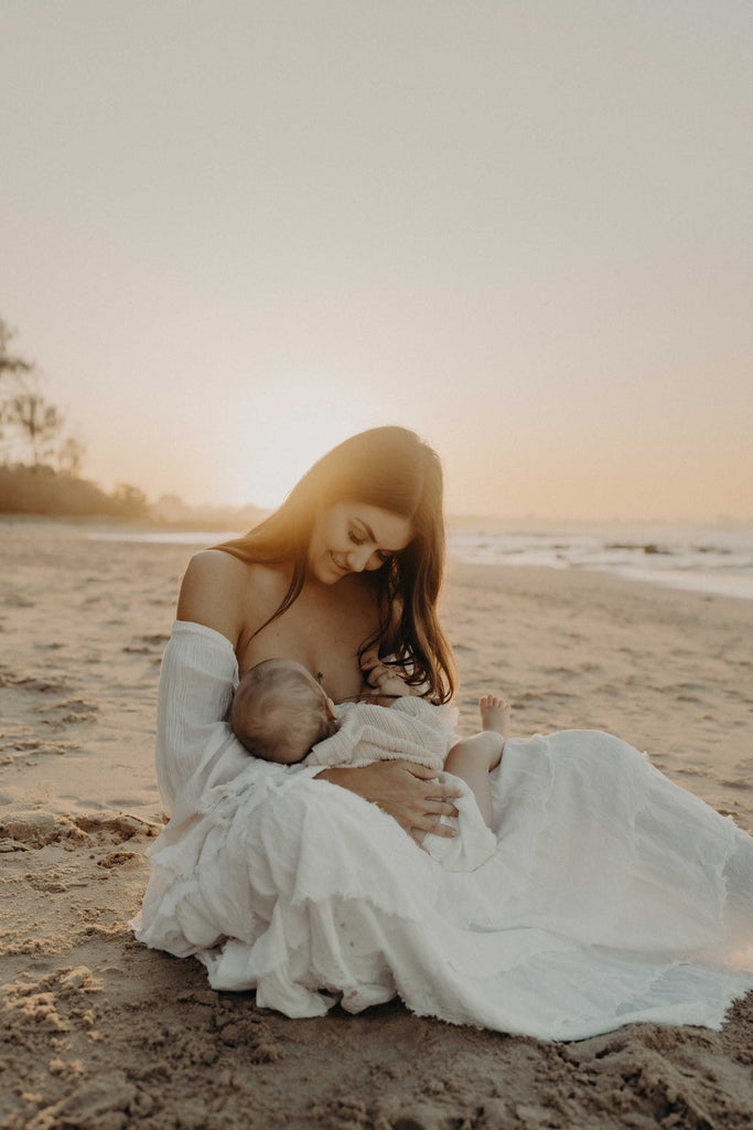 A beautiful non-pregnant lady wears Mama Rentals' The Boho Shed 'Wild Heart' Two Piece Set at her motherhood session.