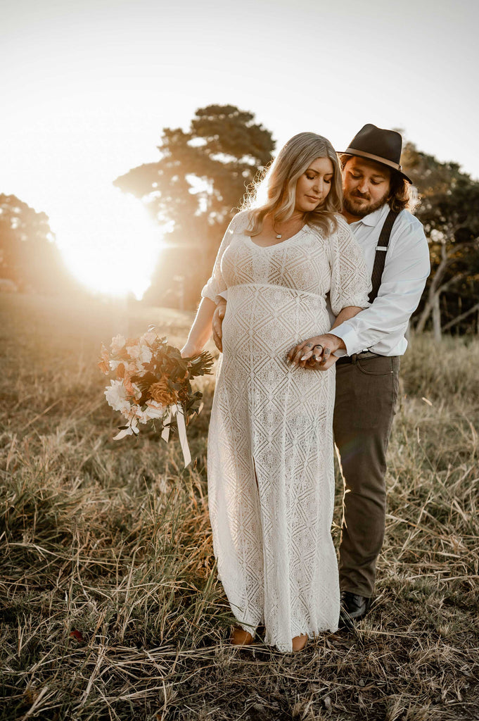 Co & Ry Harriet Maternity Photoshoot Dress (with train) - Maternity Wedding Dress - Bump Flattering Wedding Dress Hire