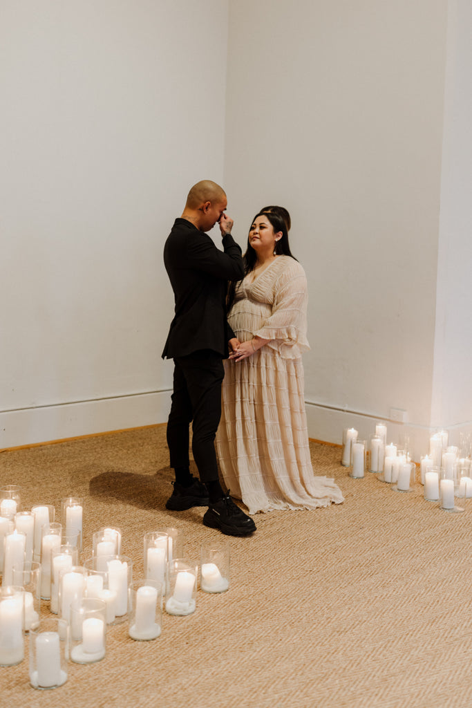 A beautiful non-pregnant lady wears Mama Rental's We Are Reclamation "Wonderment and Awe" gown at her wedding.