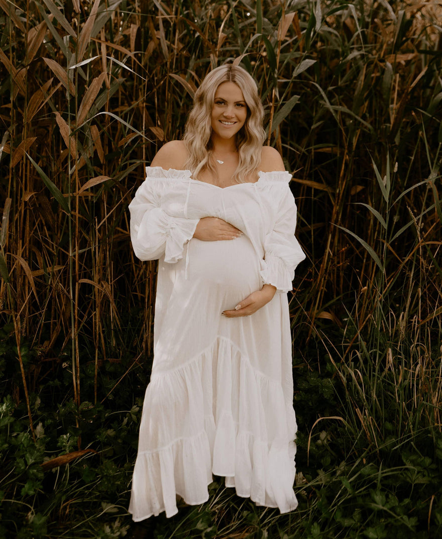 Off Shoulder Pearl Tulle Maternity Dress for Photo Shoot Maternity Gow –  reathua