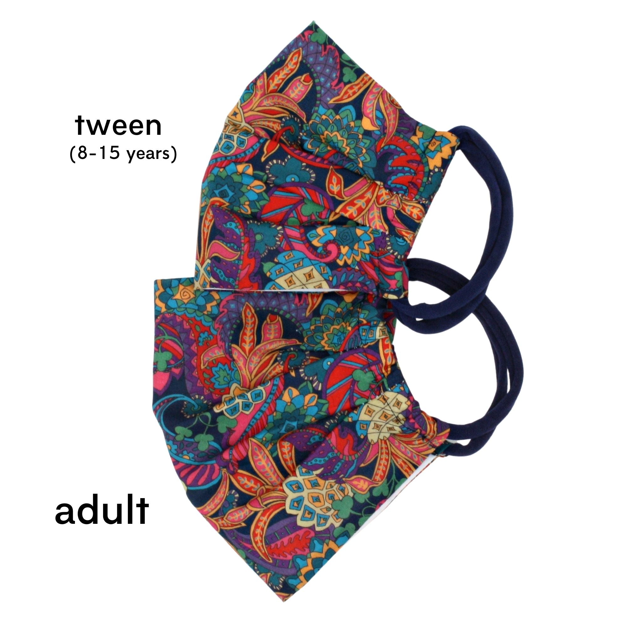 Adult & Tween Cotton Mask in Pineapple Paisley Navy Liberty London Print