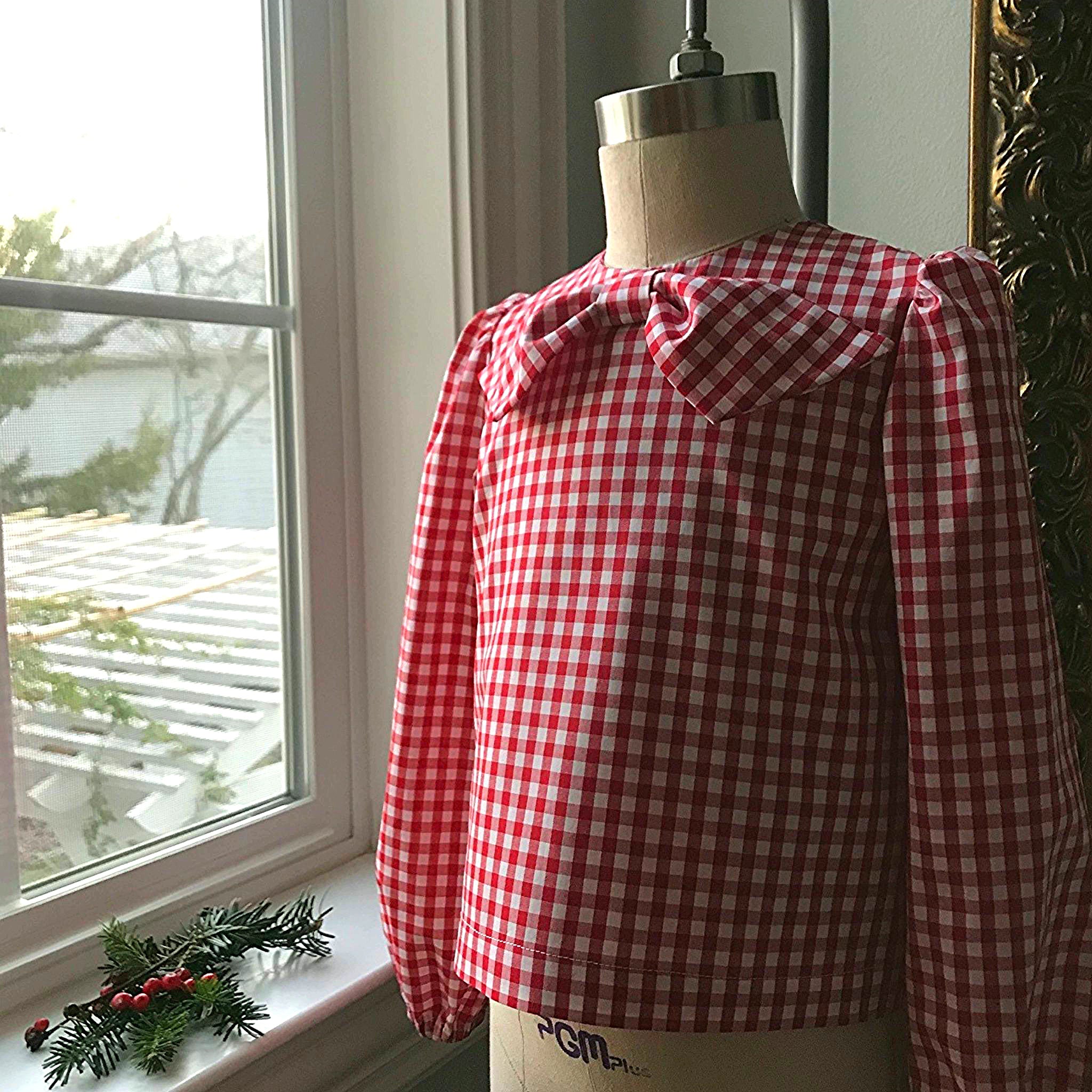 Red Am lie Dress and Gingham Bow Blouse