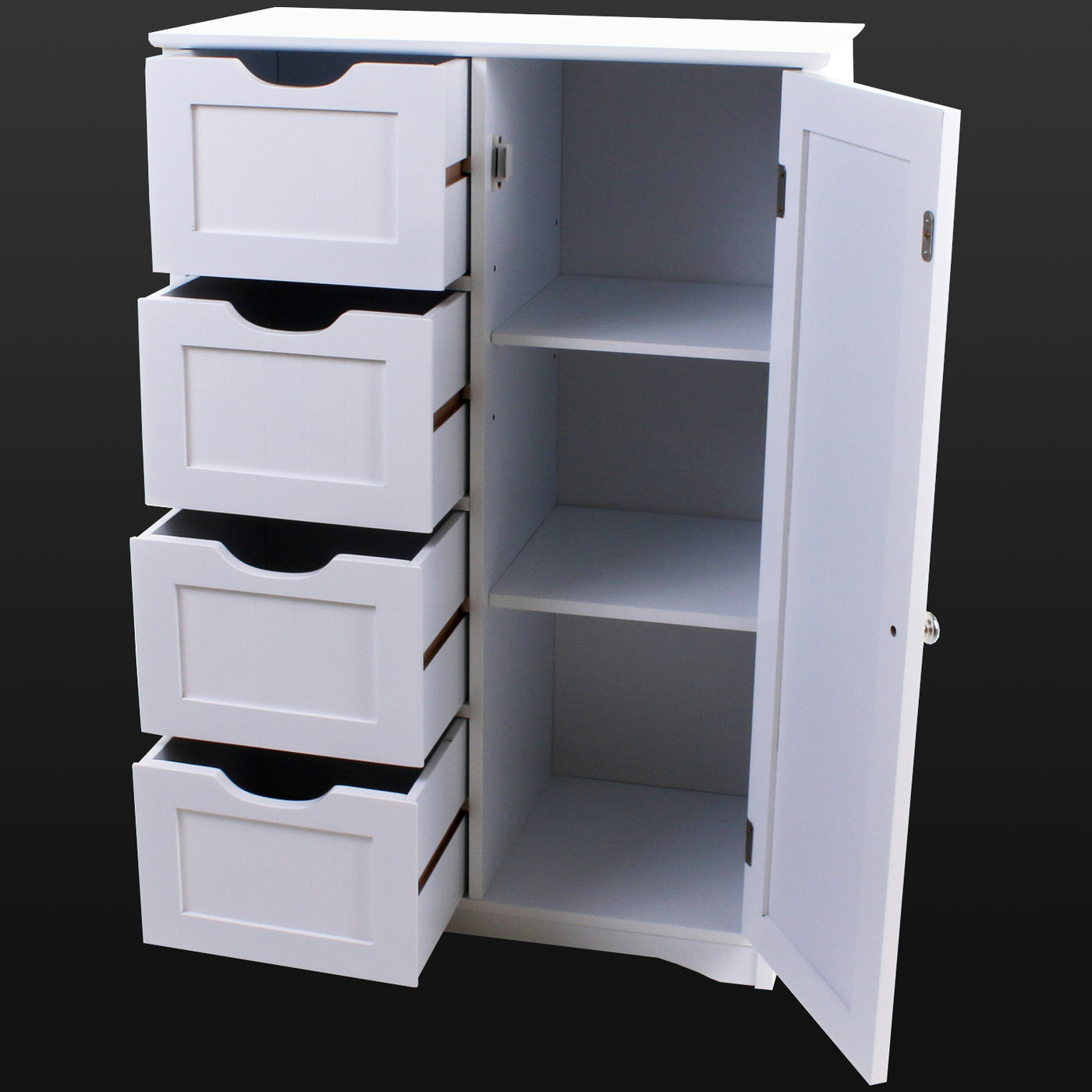 storage unit with drawers and shelves