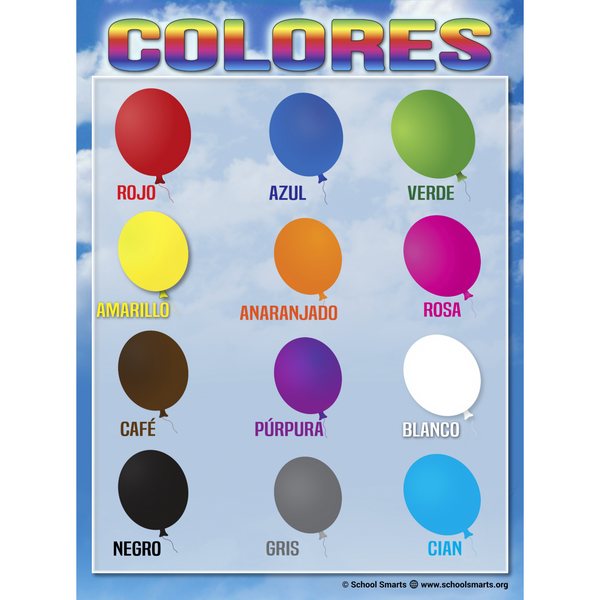Tear Resistant Laminated Spanish Colors Poster | School Smarts