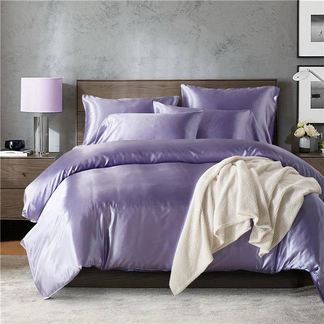 Nordic Silk Bedding Set Purple Art Interior