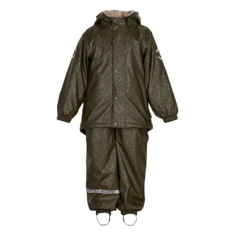 Se Mikk-Line - PU Glitter Rain Set Rec w. Susp - Forest Green - 98 hos Lillepip.dk