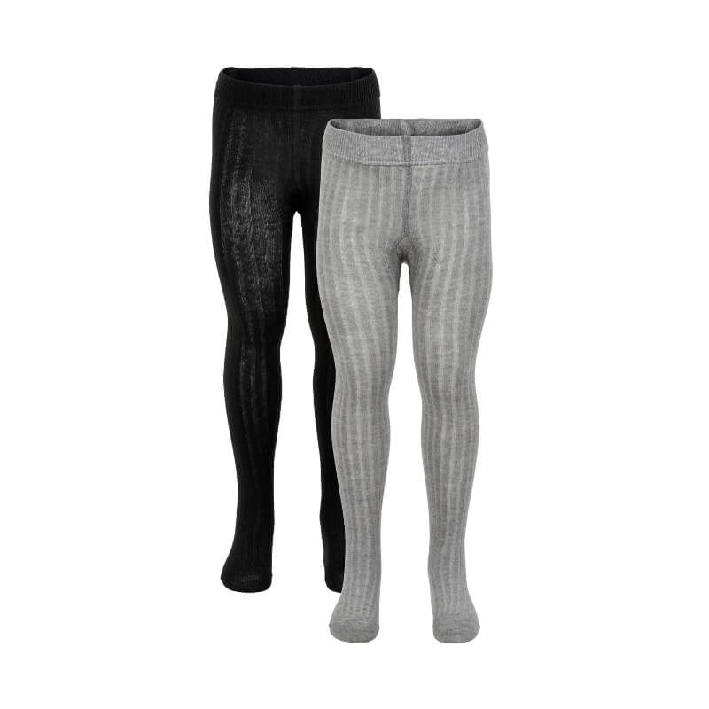 Se Minymo - Tights 2-pak - Black/Grey Melange - 56/62 / Black/ Grey Melange hos Lillepip.dk