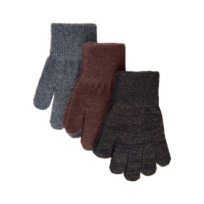 MikkLine  Magic handsker 3pak  Dark Mink/Black/Antrazite  13 år