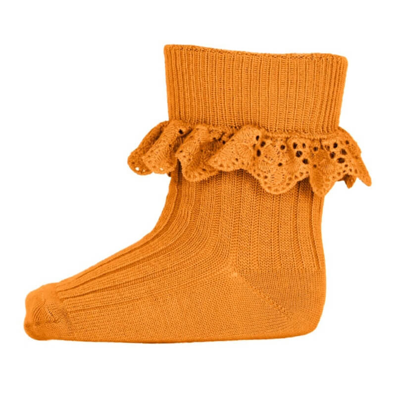 MP Denmark - Uldstrømper Lace Strømper M. Blondekant - Golden Spice - 29-32