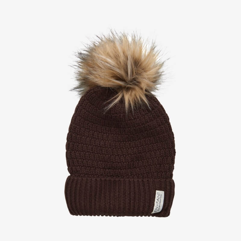 En Fant - Beenie w. fake fur full fleece lining - Coffee Bean - 52