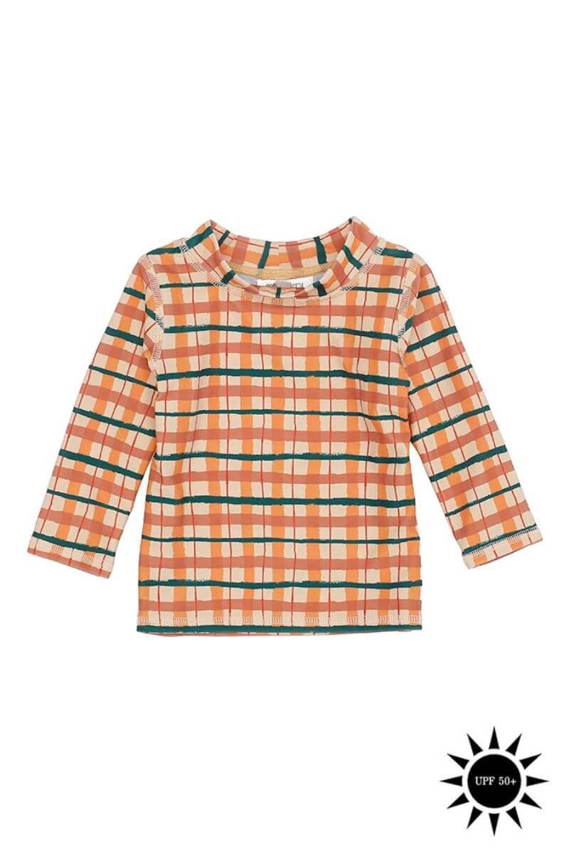 Se Soft Gallery - Badebluse Baby Astin Sun Shirt - Winter Wheat AOP Check - 62/3 mdr. hos Lillepip.dk