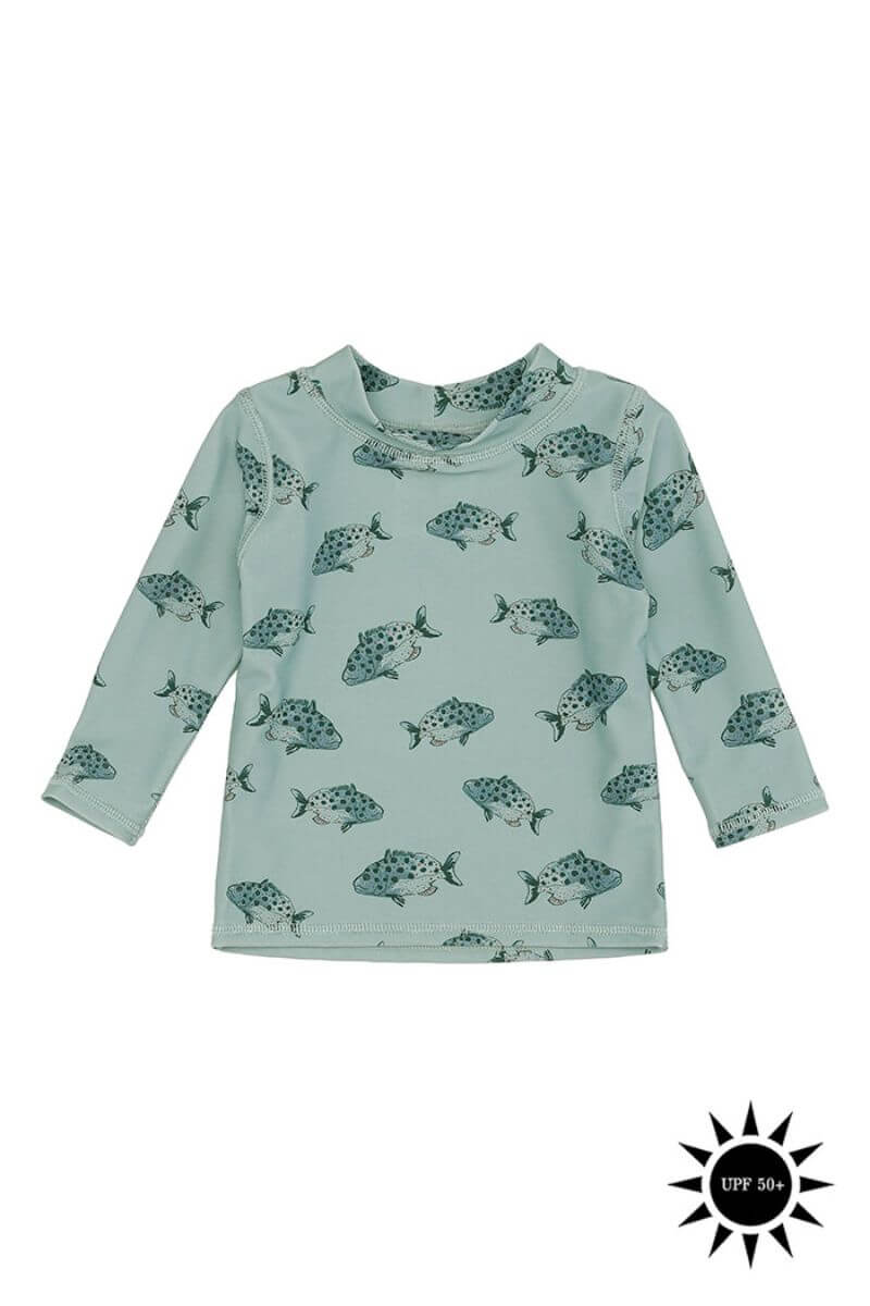 Se Soft Gallery - Badebluse Baby Astin Sun Shirt - Jadeite AOP Spotfish - 74/9 mdr. hos Lillepip.dk