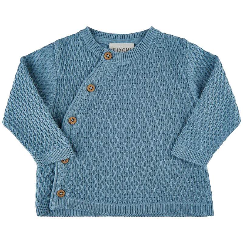 Fixoni - Baby Boy Knit Cardigan - Faded Denim - 86