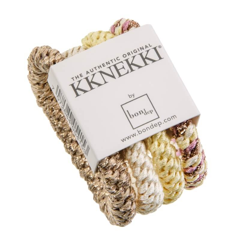 Bon Dep - Kknekki Elastikker - 4-pak Bundle 16 (Beige/White/Yellow Glitter) - One size